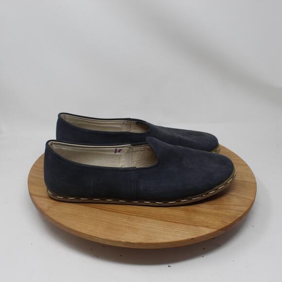 Sabah Shoes Men 41 Oxford Navy Suede Loafers Blue Slip On Handmade Quiet Luxury - Picture 1 of 9